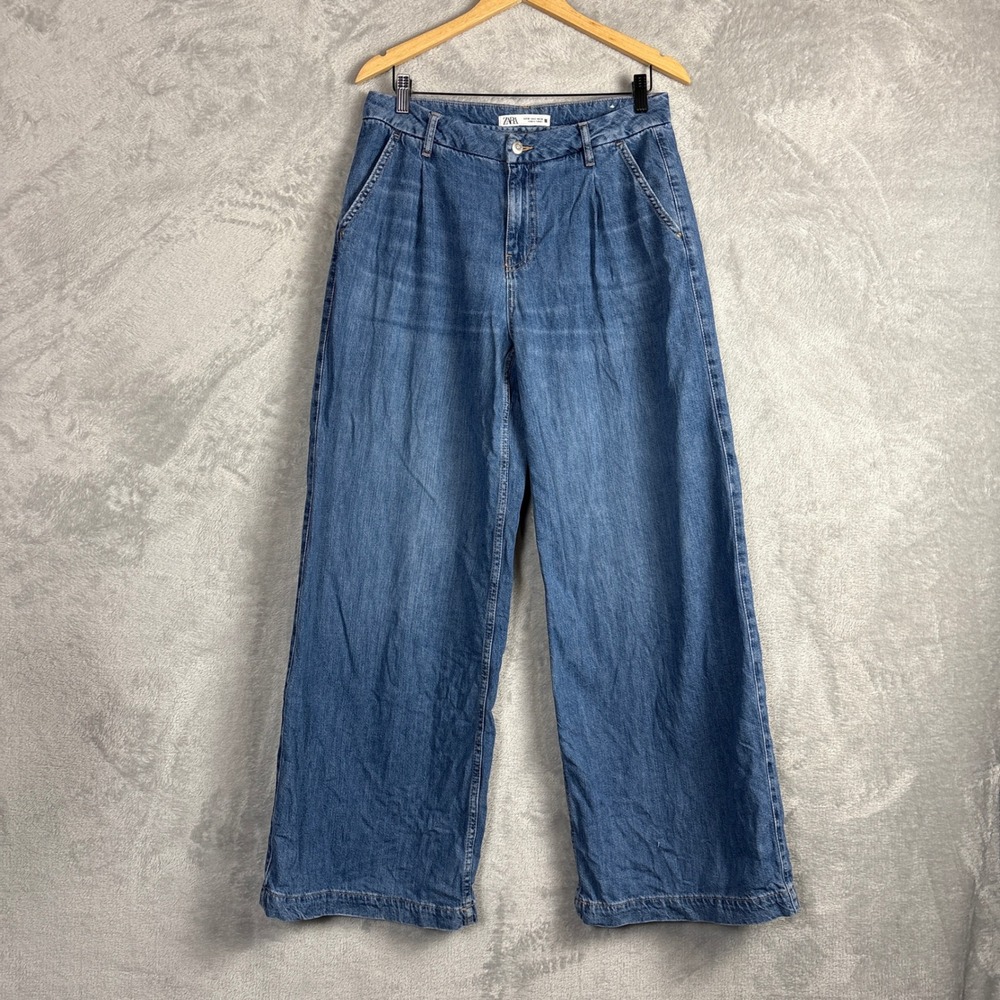 Zara Jeans Wide Leg High Rise Size 6 Blue Denim Relaxed Fit Medium Wash Casual